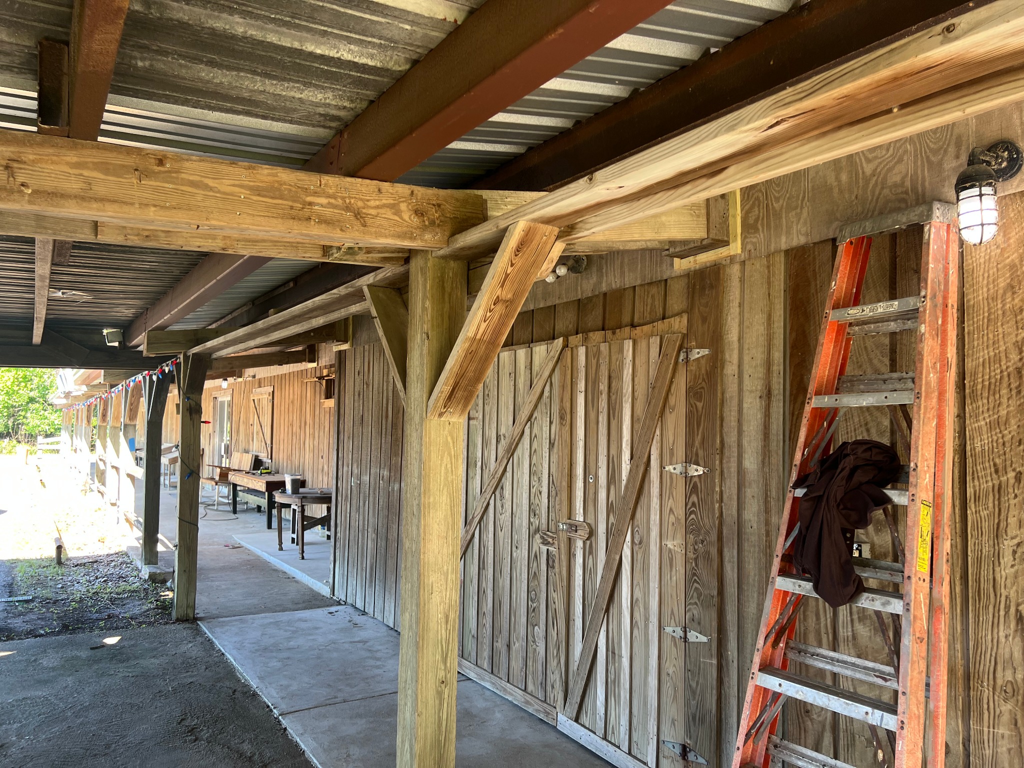 Wood barn door and exterior wall