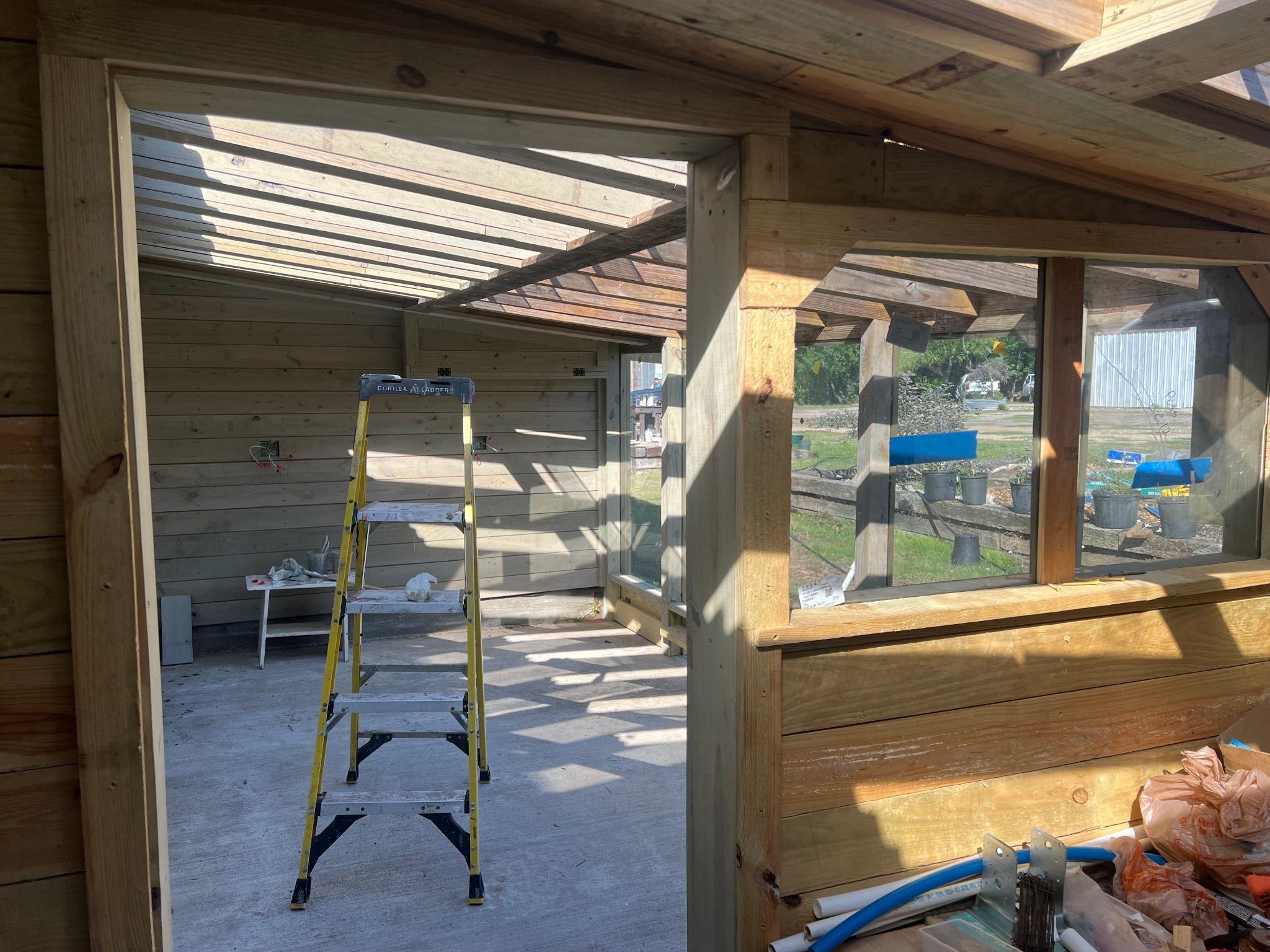 Window framing and wood wall